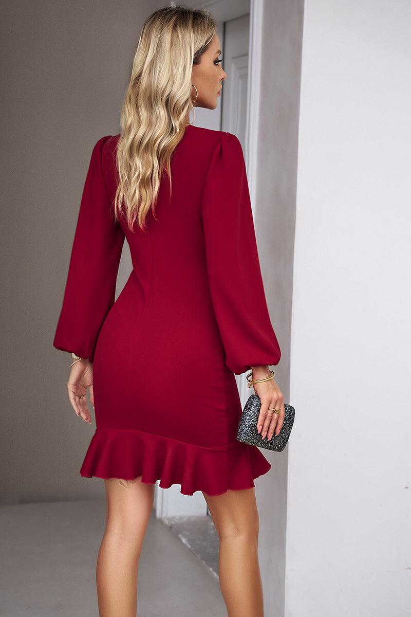red long sleeve dress
