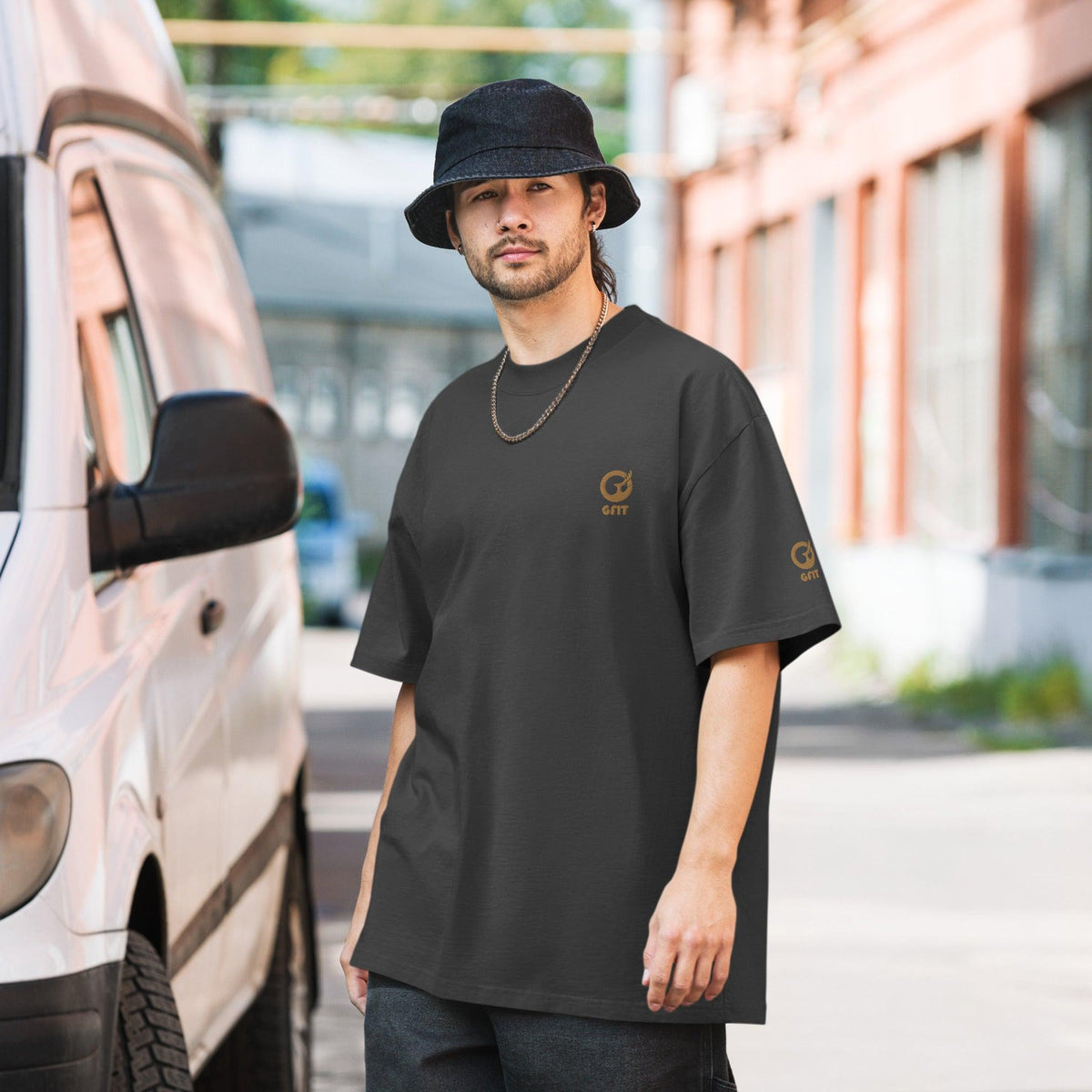 Embroidered Carded Cotton Oversized faded T-Shirt - Faded Black - GFIT SPORTS