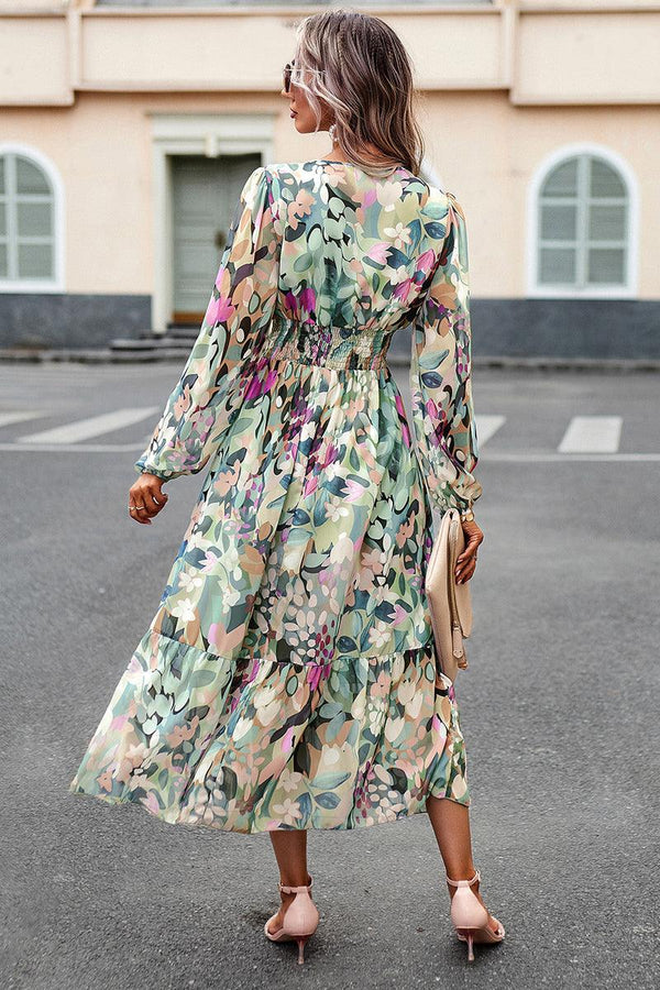 GFIT® V Neck Long Sleeve Floral Maxi Dress - GFIT SPORTS