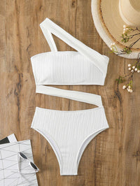 Women's Angled Neckline Bathing Suit - White One-Piece Swimwear - GFIT SPORTS