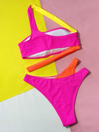 Women's Angled Neckline Bikini Set - Rose Red Two-Piece Swimwear - GFIT SPORTS