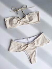 Women's Beige Bow Tie Bikini Set | Chic Swimwear for Pool & Beach - GFIT SPORTS