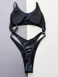 Women's Black Beachwear - Snake Pattern One-Piece Swimsuit - GFIT SPORTS