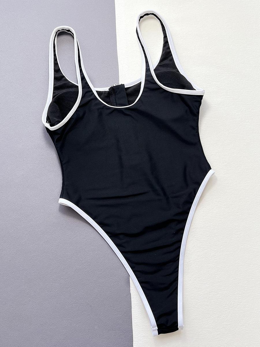 Women's Black Beachwear - Zipper One-Piece Swimsuit - GFIT SPORTS