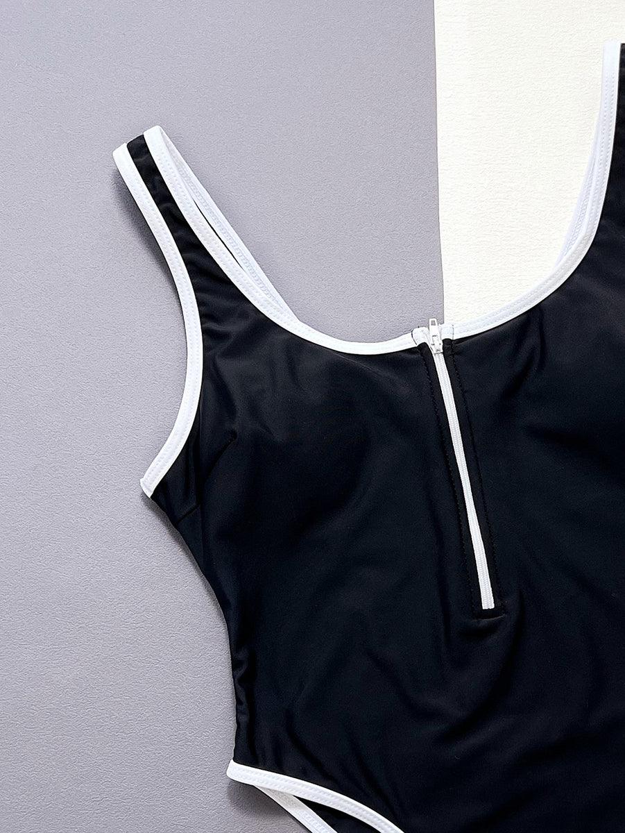 Women's Black Beachwear - Zipper One-Piece Swimsuit - GFIT SPORTS