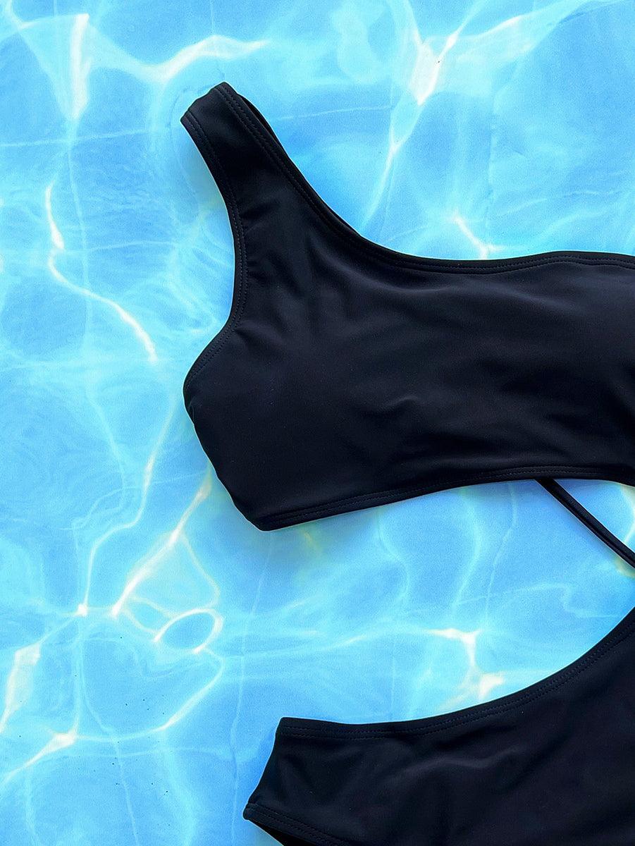 Women's Black One-Piece Swimsuit - Designer Swimwear for Swimming & Beachwear - GFIT SPORTS