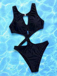 Women's Black One-Piece Swimsuit - Hollow Cutout Bathing Suit - GFIT SPORTS