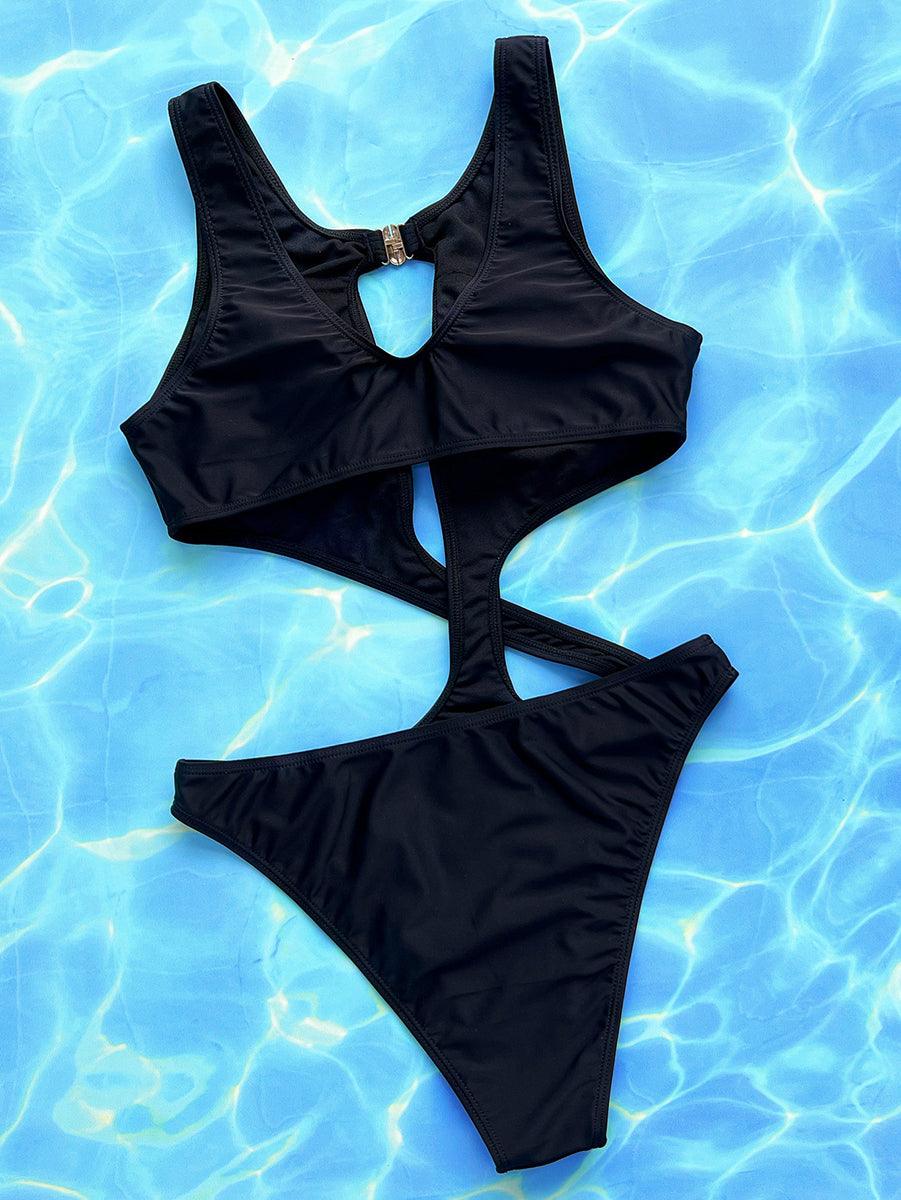 Women's Black One-Piece Swimsuit - Hollow Cutout Bathing Suit - GFIT SPORTS