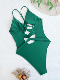 Women's Dark Green Cross Straps One Piece Swimsuit | GFIT Swimwear - GFIT SPORTS