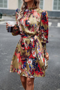Women's Floral High Neck Long Sleeve Midi Dress | Elegant Formal Attire - GFIT SPORTS