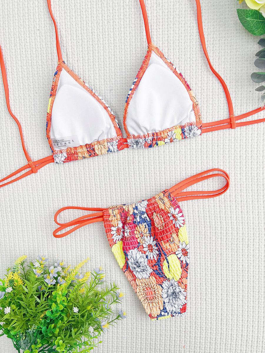 Women's Floral Micro Bikini - String Swimwear with Straps - GFIT SPORTS