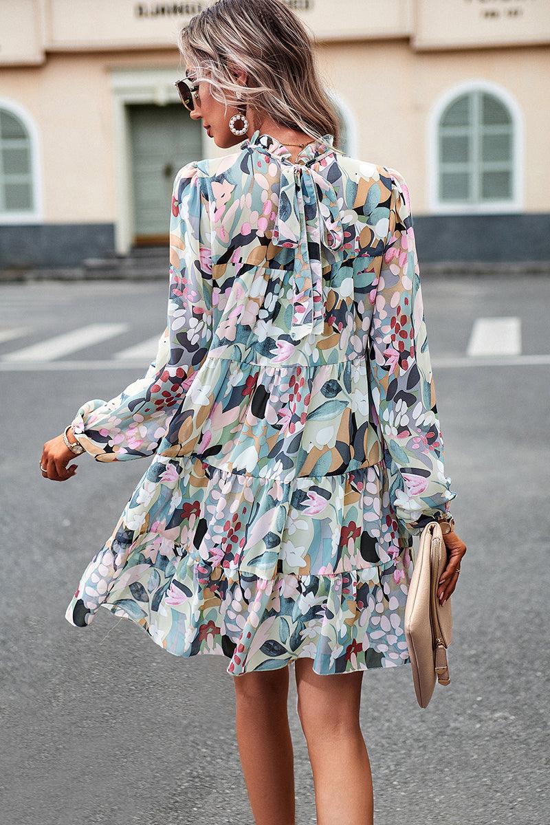 Women's Floral Midi Dress Crew Neck Long Sleeve for Prom - GFIT SPORTS