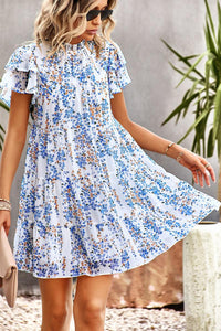 Women's Floral Mini Dress - Crew Neck, Short Sleeves, Casual Summer Wear - GFIT SPORTS