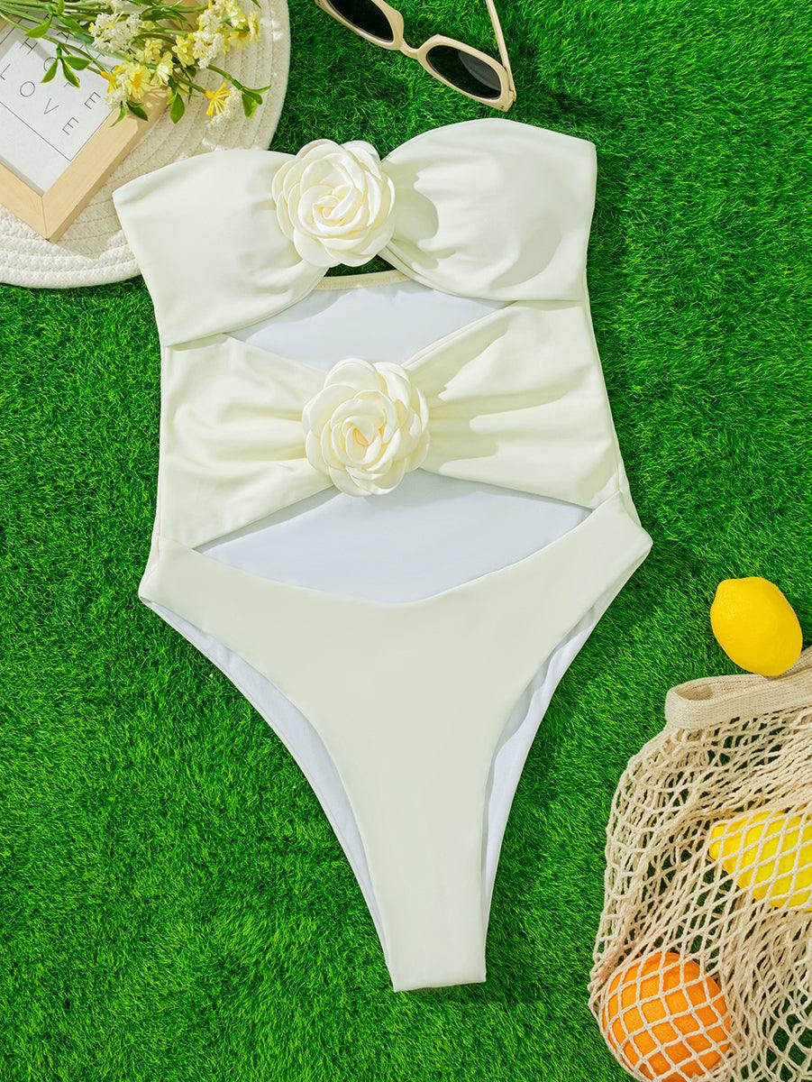 Women's Floral One Piece Swimsuit - 3D Flower Detail, Elegant Beachwear - GFIT SPORTS