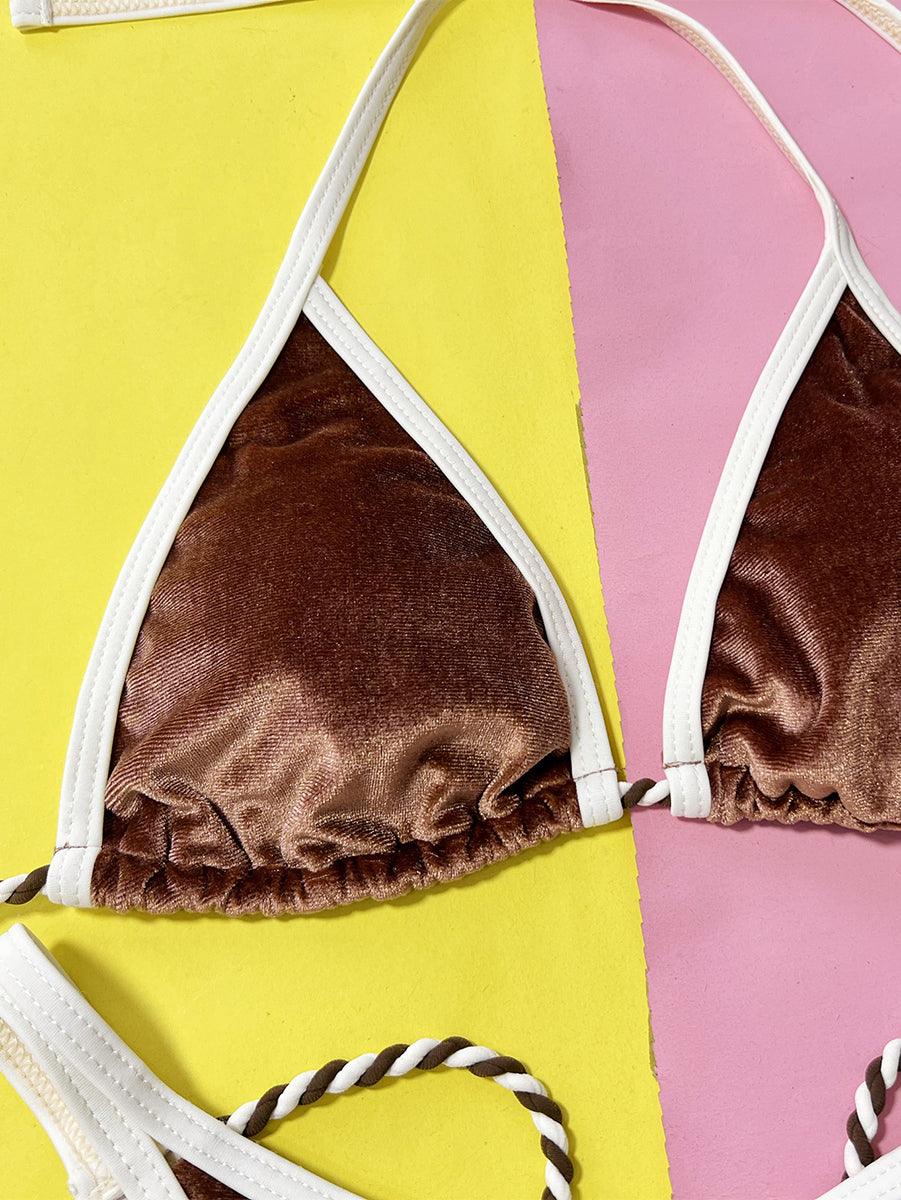 Women's Halter Micro Bikini Set - Dark Brown, Sexy Swimwear for Beach & Pool - GFIT SPORTS