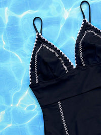 Women's High Cut Black One Piece Swimsuit | Sexy V-Neck Swimwear - GFIT SPORTS