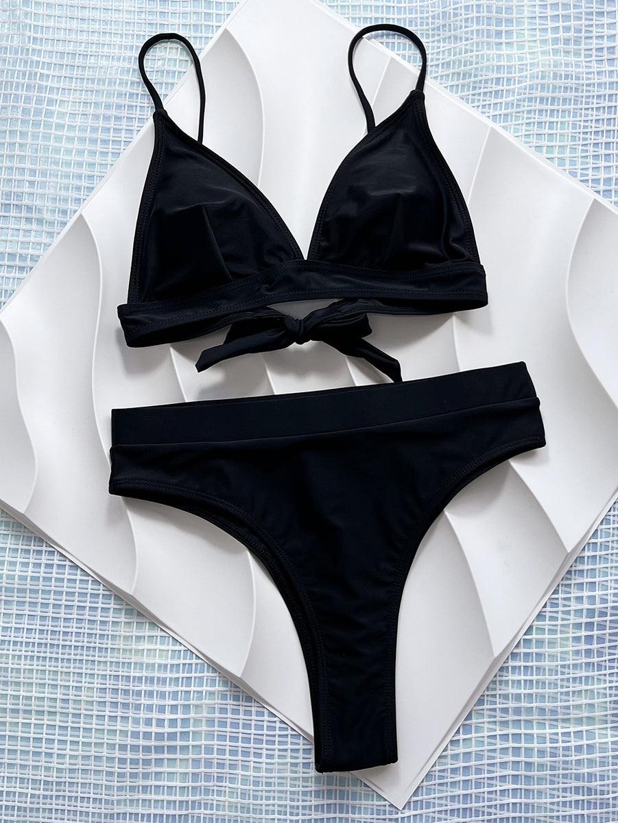 Women's High Waisted Bikini Set - Black Two-Piece Swimwear - GFIT SPORTS