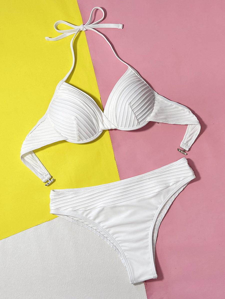 Women's High Waisted Bikini Set - White Two-Piece Swimwear - GFIT SPORTS