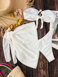 Women's Modest Bandeau Bikini Set with Cover-Up | White Swimwear Ensemble - GFIT SPORTS