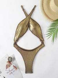 Women's Plunge Halter Bathing Suit - Golden One-Piece Swimwear - GFIT SPORTS