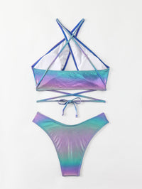Women's Plunge Halter Bathing Suit - Gradient Color One-Piece Swimwear - GFIT SPORTS