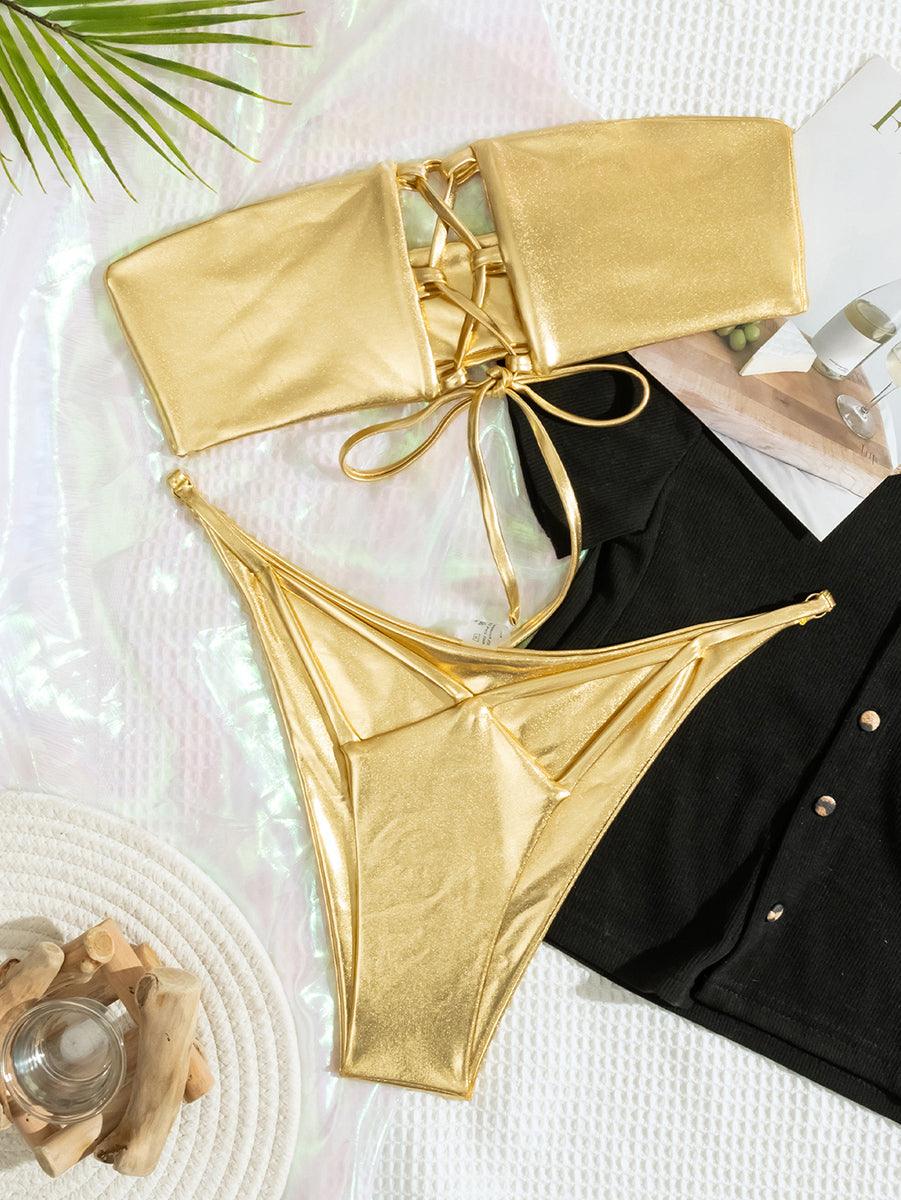 Women's Sexy Bandeau Bikini Set - Golden Stylish Swimwear - GFIT SPORTS