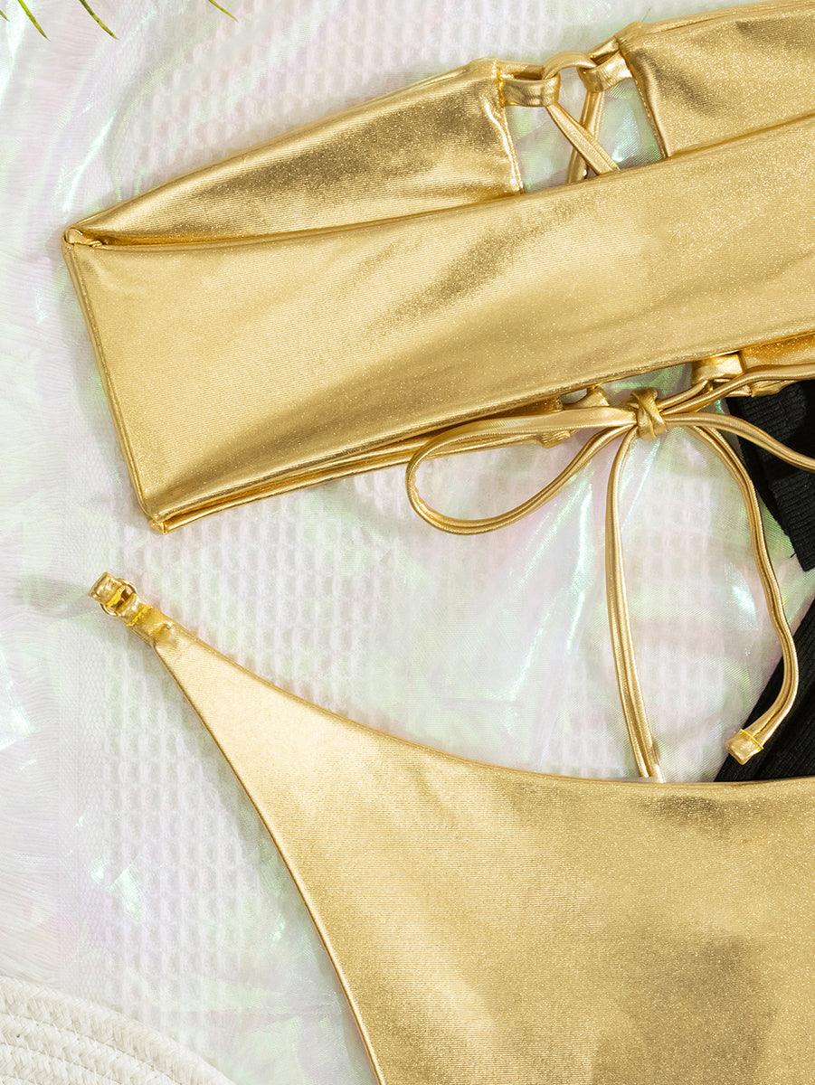 Women's Sexy Bandeau Bikini Set - Golden Stylish Swimwear - GFIT SPORTS