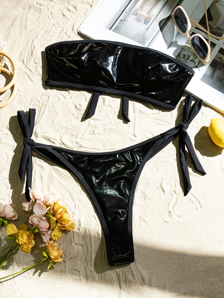 Women's Sexy Black Bandeau Bikini Set | Swimwear for Pool & Beach - GFIT SPORTS