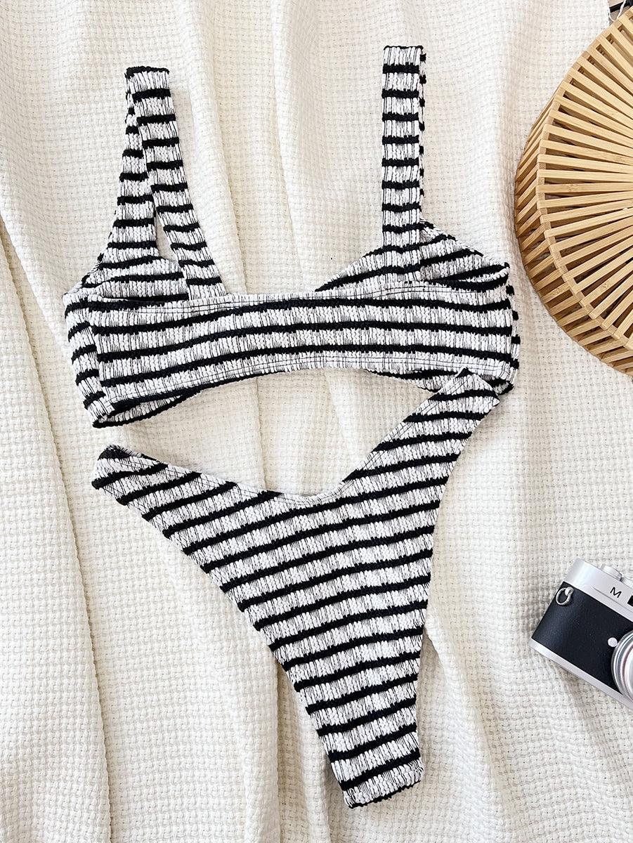 Women's Sexy Jacquard Bikini Set - Trend Black & White Beachwear - GFIT SPORTS