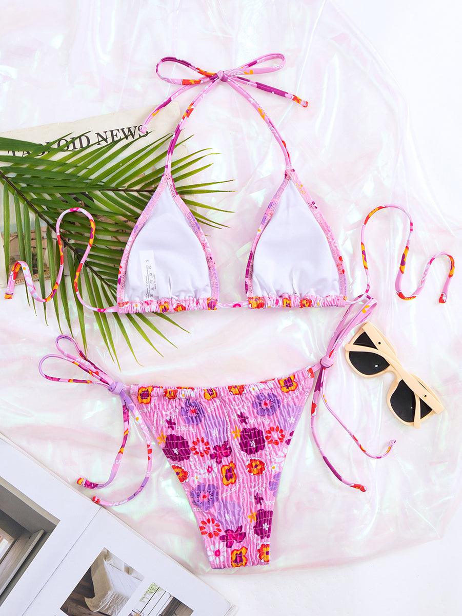 Women's Sexy Pink Floral String Bikini Set | Swimwear for Young Women - GFIT SPORTS
