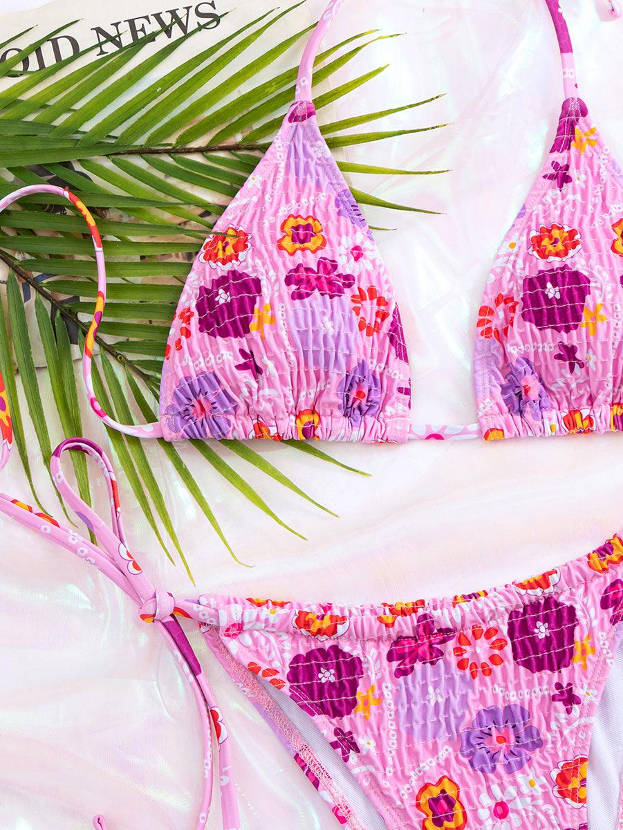 Women's Sexy Pink Floral String Bikini Set | Swimwear for Young Women - GFIT SPORTS