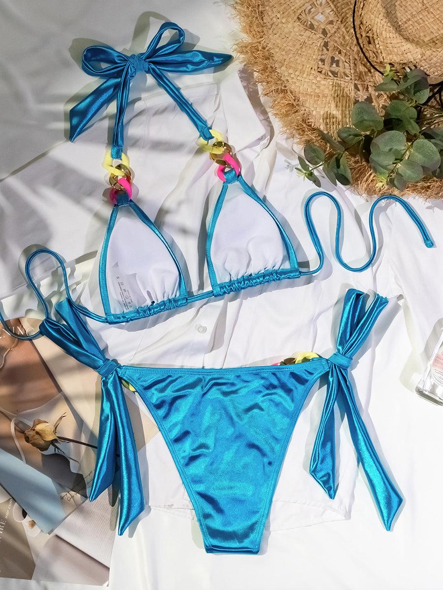 Women's Sexy String Bikini Set - Colorful Chain Diamonds Beachwear - GFIT SPORTS