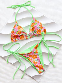 Women's Sexy String Bikini Set - Orange Flowers Beachwear - GFIT SPORTS