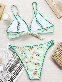Women's Sexy Triangle Shell Shape Bikini Set - Green Flowers Beachwear - GFIT SPORTS