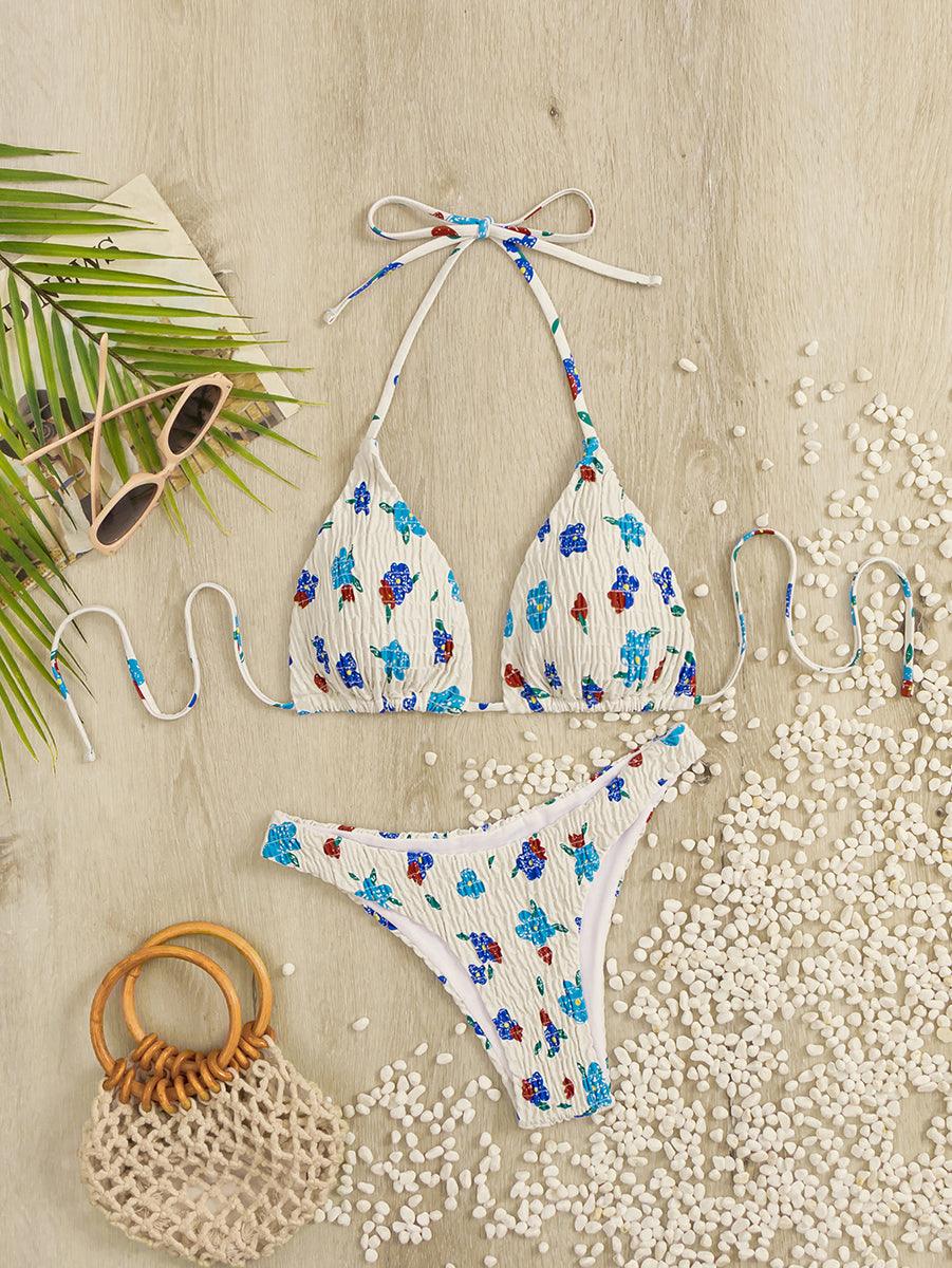 Women's Sexy White Floral Bikini Set | String Two-Piece Swimwear - GFIT SPORTS