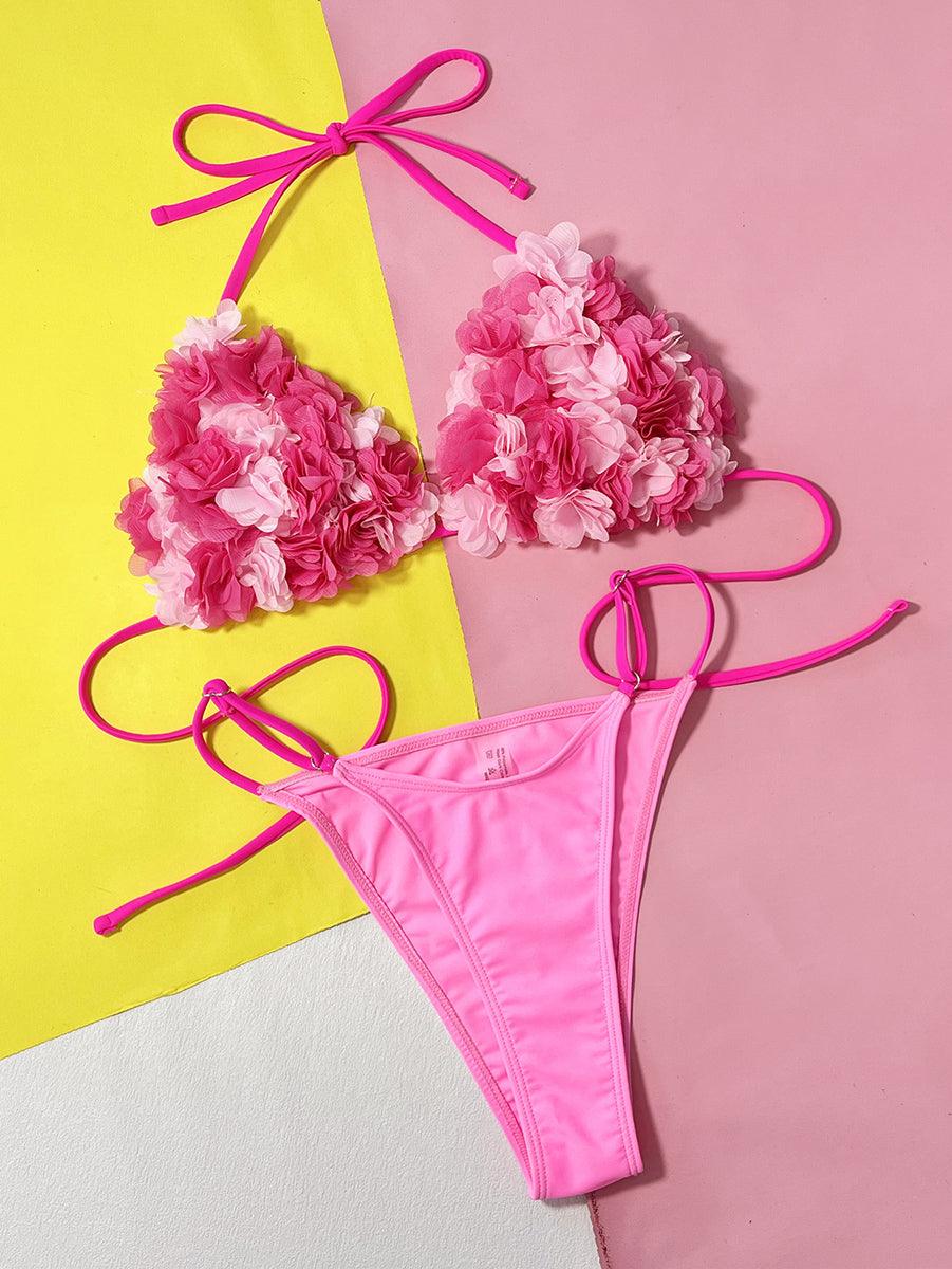 Women's String Bikini Set - Flowers Two-Piece Micro Bikini - GFIT SPORTS