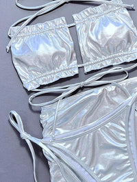 Women's String Bikini Set With Cover-Up | Sexy Silver Beachwear - GFIT SPORTS