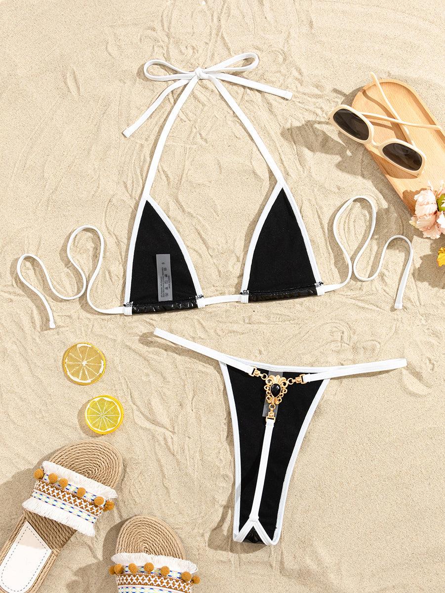 Women's T-Shaped Leather Bikini Set | Sexy String Swimwear for Beach - GFIT SPORTS