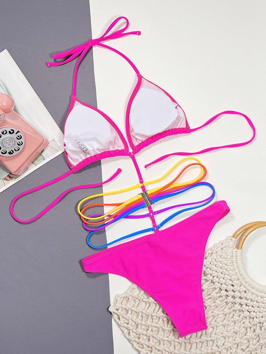 GFIT® New Sexy colored stripes Triangle Halter Bikinis Set - GFIT SPORTS