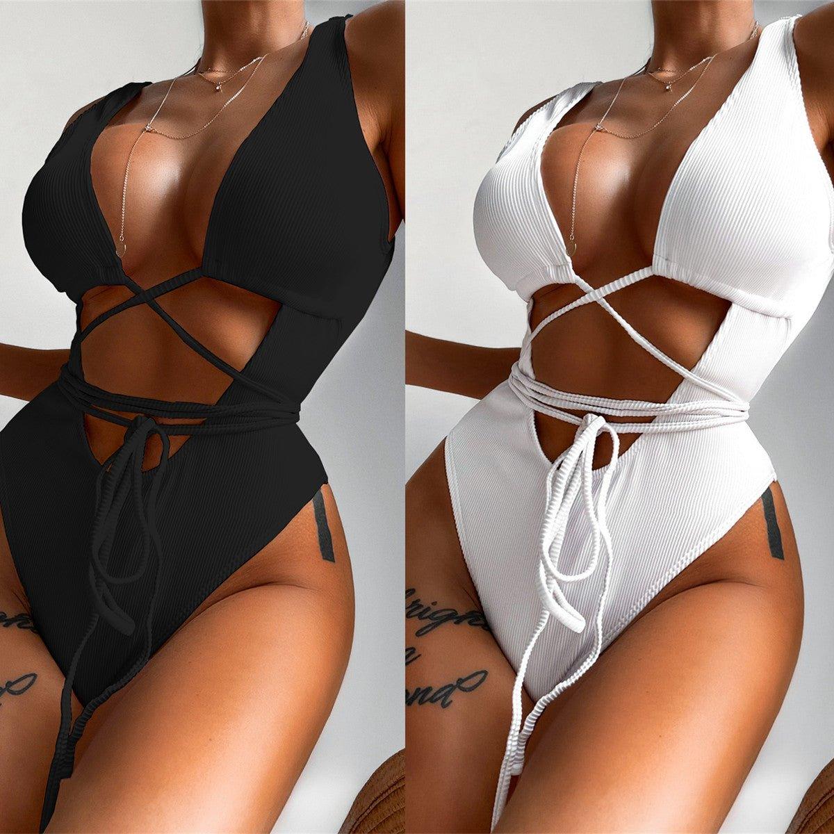 GFIT® New Sexy One Piece Solid Cross Straps Swimsuit - GFIT SPORTS