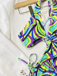 GFIT® Print Hollow Drawstring Single Shoulder Swimsuit - GFIT SPORTS