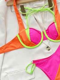 GFIT® Push Up Block Color Patchwork Halter Hollow Swimsuit - GFIT SPORTS