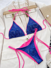 GFIT® Sexy Blue Shiny Fabric Triangle Bikini Sets - GFIT SPORTS