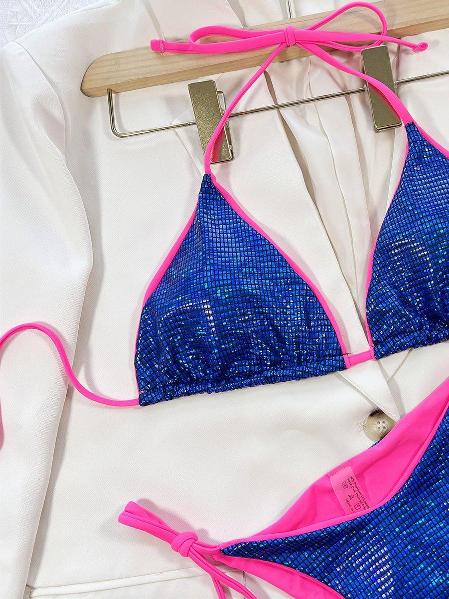 GFIT® Sexy Blue Shiny Fabric Triangle Bikini Sets - GFIT SPORTS