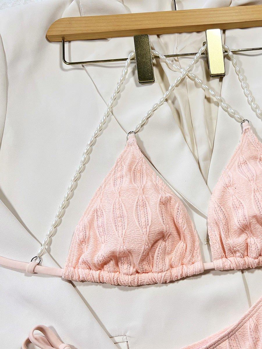 GFIT® Sexy Triangle Pearls Chain Solid Swimwear Sets - GFIT SPORTS