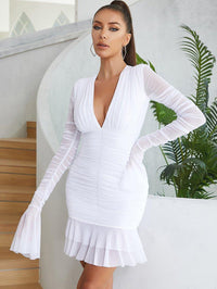 GFIT® V Neck Long Sleeve Mini Lace Up Bodycon Dress - GFIT SPORTS