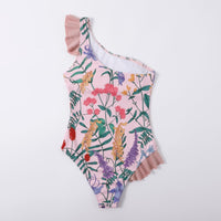 Spring Floral Ruffle-Trimmed One-Shoulder One Piece Swimsuit - GFIT SPORTS