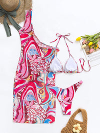 Women's Floral String Bikini Set with Cover Up - Sexy Beach Swimwear Ensemble - GFIT SPORTS
