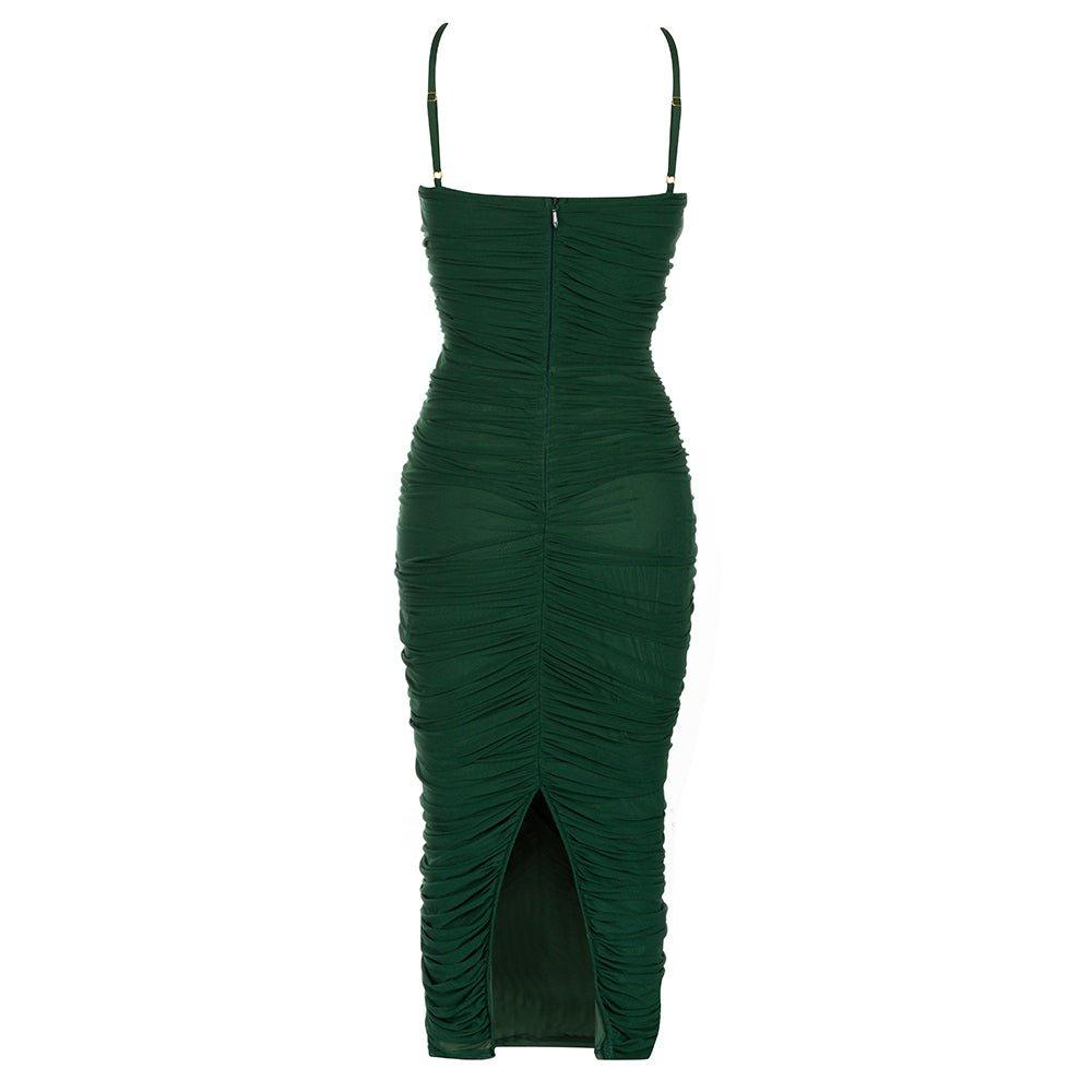 Women's Green Midi Bandage Dress Sleeveless Strappy Wrinkled - GFIT - GFIT SPORTS