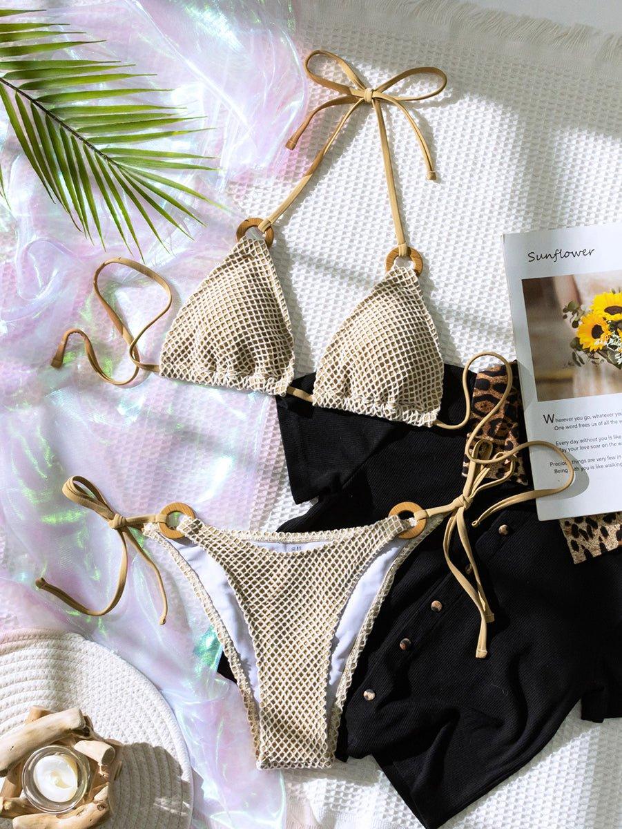 Women's High-Waist Apricot Grid Bikini Set | Sexy Swimwear - GFIT SPORTS